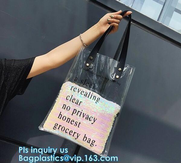 Custom Transparent Gift Pvc Tote Shopping Bag, reflective pvc shopping women's bag, shinny PVC harrods shopping bag, pac