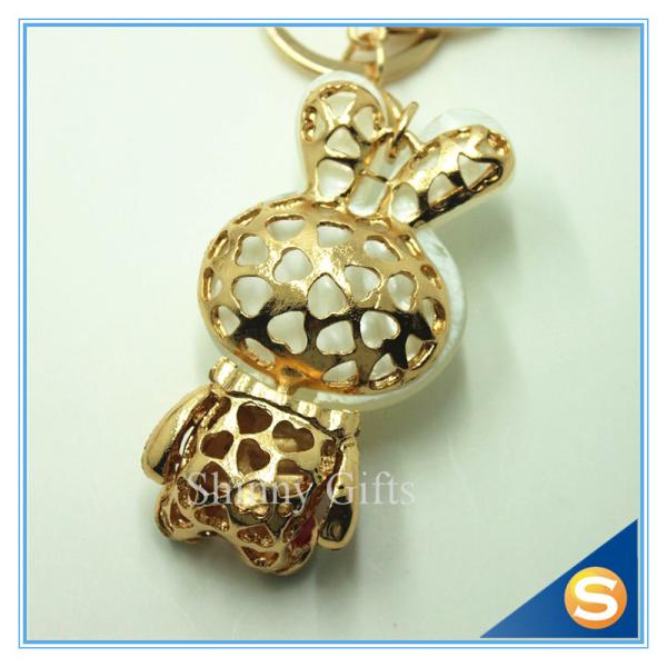 Trendy Rhinestone Cute Rabbit Shape Crystal Gold Plated Key Chain For Handbag Decoraction