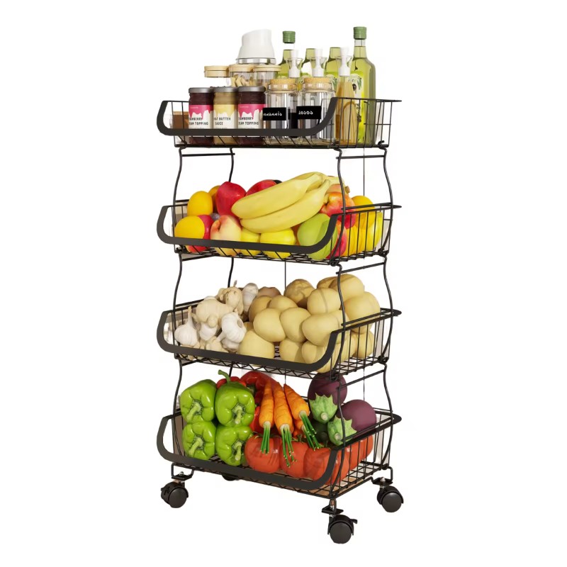 Custom Large Capacity Multi Tier Rolling Shelf Stackable Kitchen Fruit Vegetable Cart with Wheels