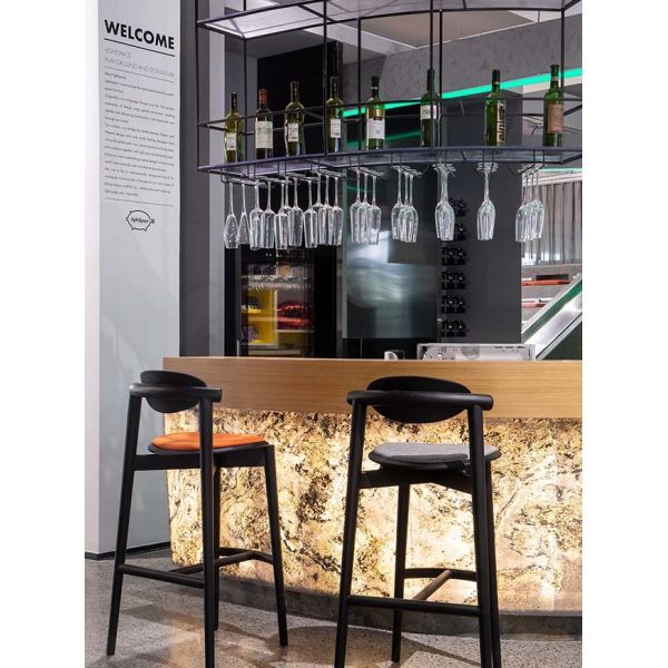 Upholstered Ash Wood Commercial Counter Stools Black Finish For Hotel Bar