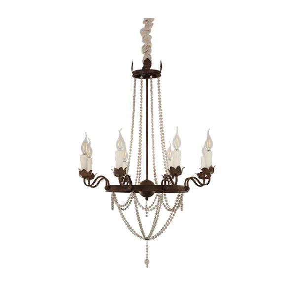 Iron farmhouse chandelier with white wood bead (WH-CI-26)