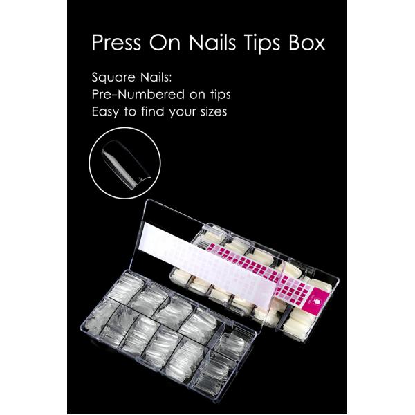 Puntas de Uñas de Gel Certificadas MSDS Almendra Forma Mediana 500Pcs Preformadas Cobertura Completa Gel Suave Puntas de Uñas Transparentes Extensiones Estilo Francés