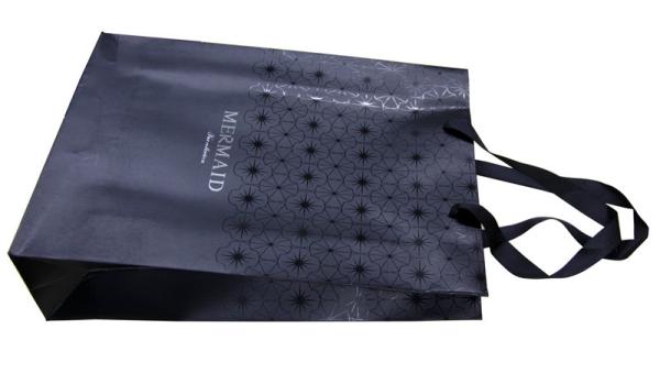 Mermaid 1c+1c Printing Black 250g Paper Shopping Bags With Metal Tops Ribbon Handle