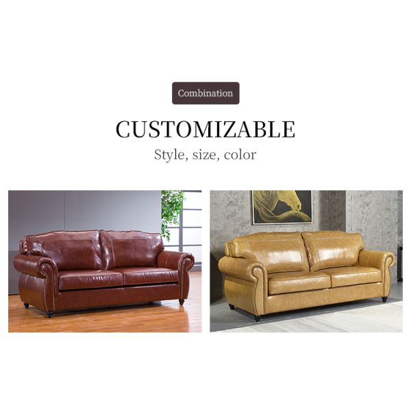 Nidea #8956 Luxury Genuine Leather Sectional Sofa Set American Retro Design Comfortable Durable for Living Room Office Apartment Hotel Use