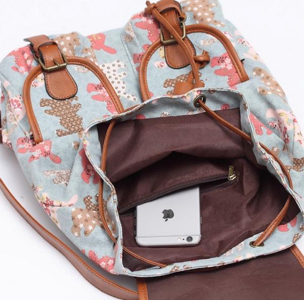 2016 new spring and summer fashion casual women canvas printing two pocket backpack