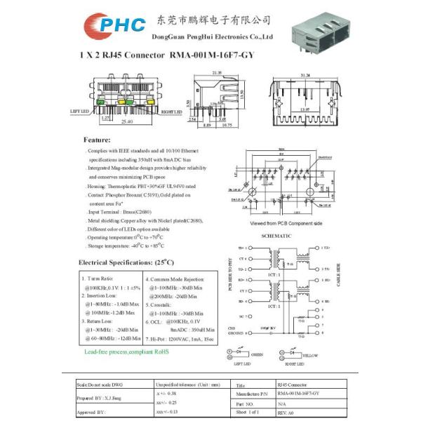 RJ45 Female Jack RJ45 1x2 Port PCB Connector Modules With Shield