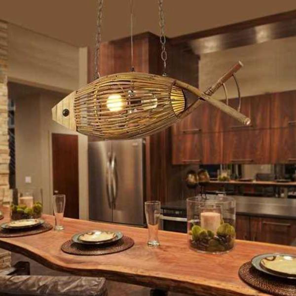 Fish Pendant Lamps Handmade Wood Weaving Pendant Light Hanging Lamp(WH-WP-46)