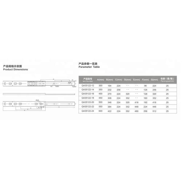 Partial Extension Side Mount Steel Ball Bearing Slide Rail for 35mm Width Cabinet