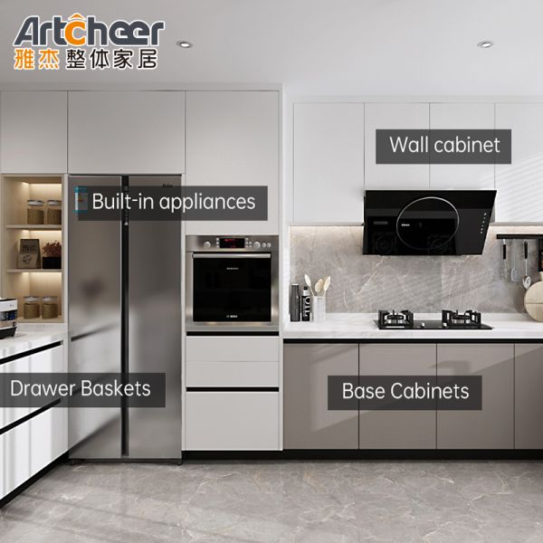 Modern Design L Shape Kitchen Cabinet with Soft Closing Drawers and Custom Size