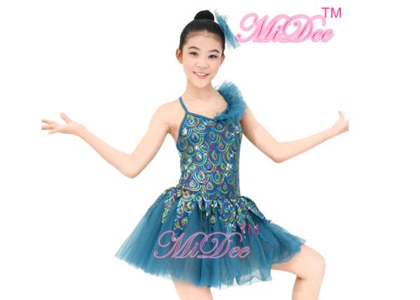 Ruffle Sequined Leotard Hem Tiered Turquoise Ballet Costumes Dance Dress