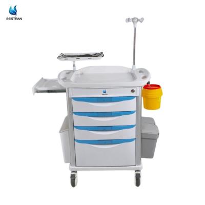 4 Drawers ABS Emergency Medical Trolley With Defibrillator Shelf Oxygen Tank Holder