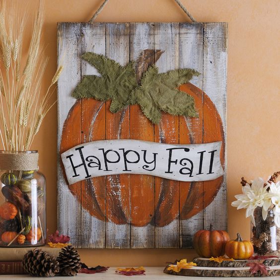 Pumpkin Shape Thanksgiving Wood Pallet Plaque , Art Rustic Wood Wall Plaques