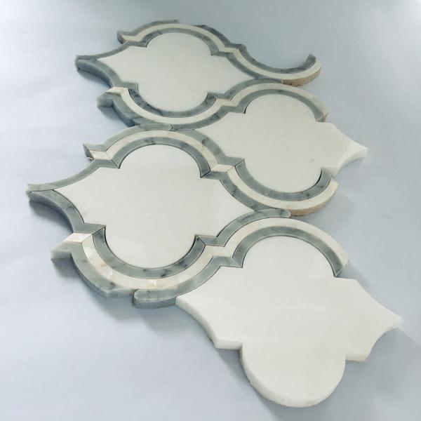Luxry Product Water Jet Carrara Marble Mosaic Tile Lantern Design TV Bathroom and Kitchen  Backsplash