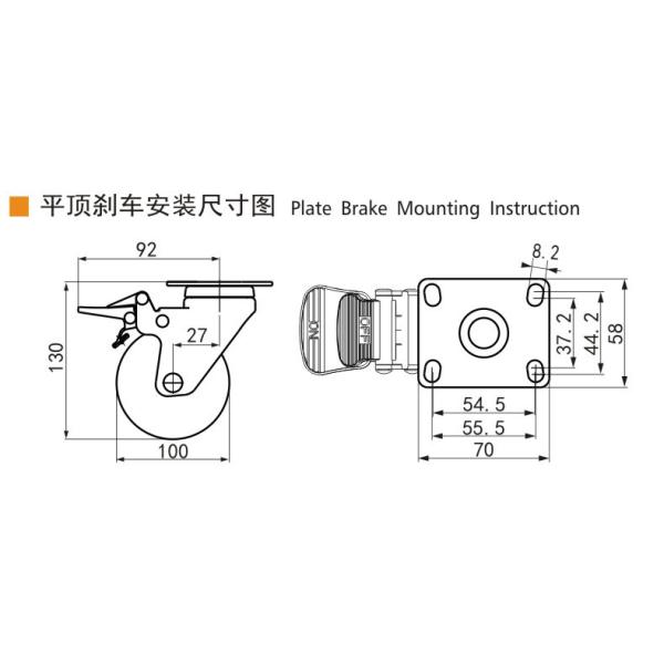 RoHS Cobre de cromo gris 4 pulgadas ruedas de ricino 80 kg capacidad de carga
