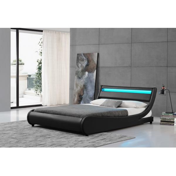 La madera contrachapada LED tapizó el marco de cuero negro de la cama matrimonial de la PU del cabecero de la luz de la cama