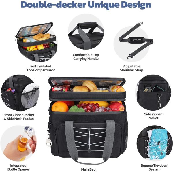 Double Decker Cooler Bag For Frozen Food Collapsible Insulated Cooler 27L