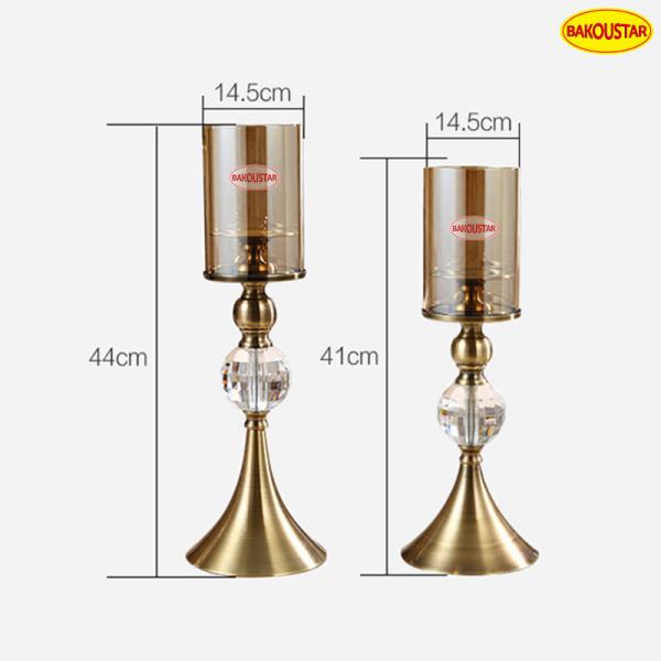 Eco Friendly Nordic Style Glass Candlestick With Metal Column