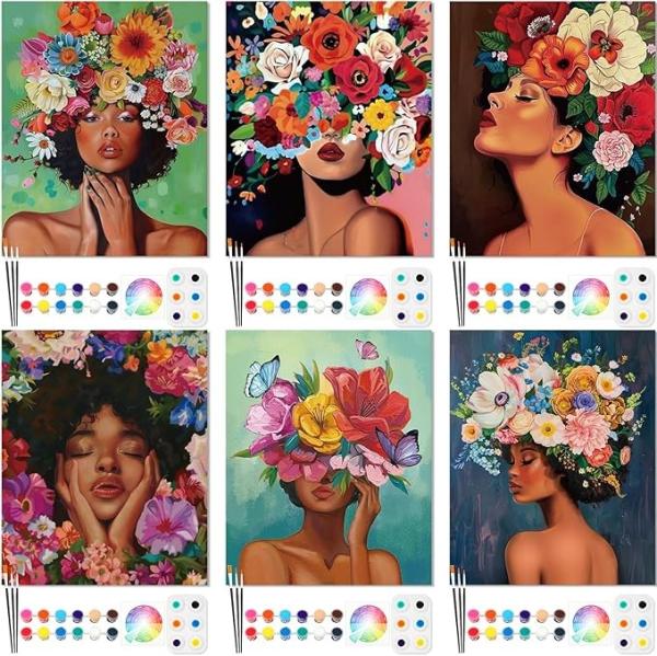 8 X 10 Inch Pre Printed Canvas Kit Pre Drawn Afro Queen Cotton Canvas For Adult Gifts