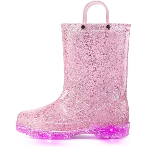 Bottes de pluie pour enfants en PVC fonctionnel avec lumières et poignées, logo OEM, taille personnalisée