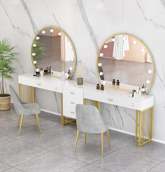 Nordic Standing Hollywood Mirror And Desk Dressing Table With Drawers