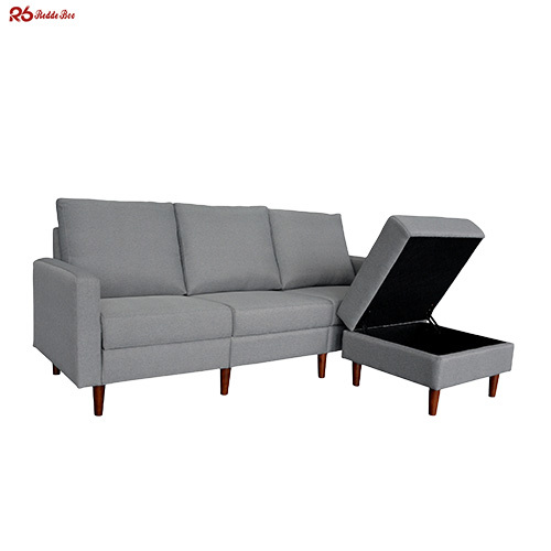 Minimalist Design Linen Fabric 3 Seater Sofa with Ottoman for Apartment