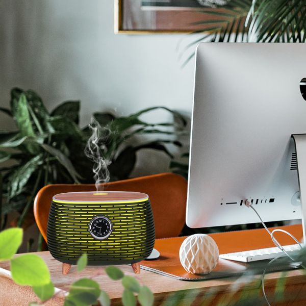 400ml Smart Aromatherapy Essential Oil Wooden Grain Diffuser with Music Play,Clock and Auto Shut-Off Function