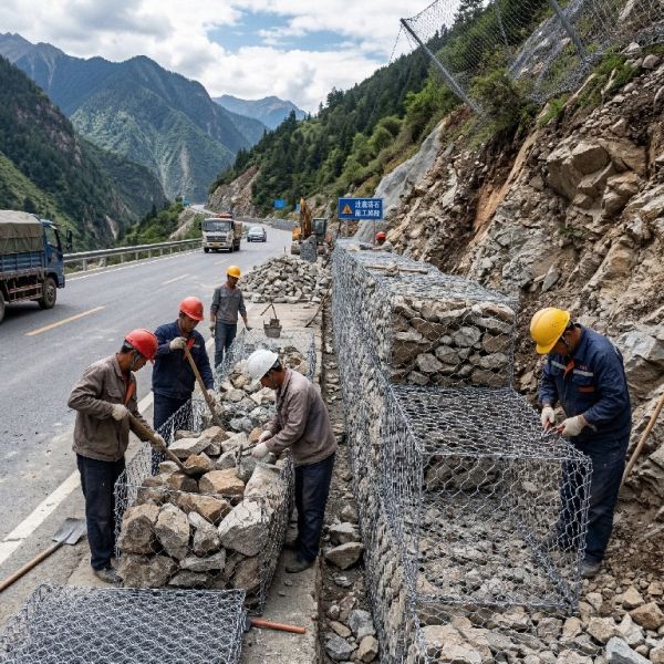 2*1*1 M  80*100 Mm  Wire Mesh Gabion Stone Cage For Flood Control Land Reconstruction