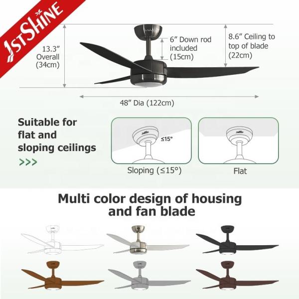 Ventilador de teto LED de controle inteligente para espaços pequenos em escritório em casa 48 polegadas luz brilhante