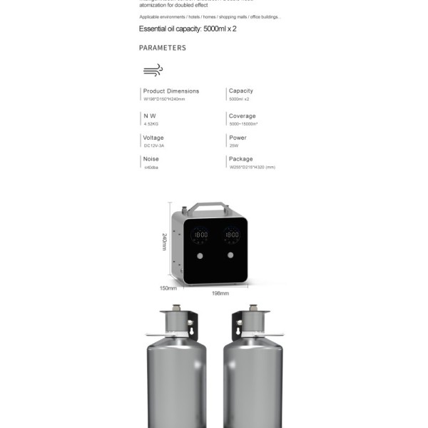 Waterless Large Area Commercial 15000CBM Scent Diffuser Machine Fragrance HVAC Aroma Diffuser 5L Bottle Electric Diffusers