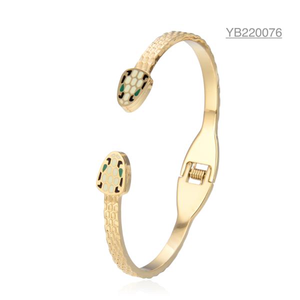 Luxury BG Double Snake Head Bangle 14K Gold Stainless Steel Bracelet