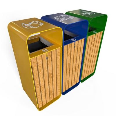 Dos compartimentos exteriores do parque 3 do jardim do escaninho de reciclagem da tomada de fábrica escaninho de lixo retangular de madeira personalizado da forma WPC do escaninho de desperdício