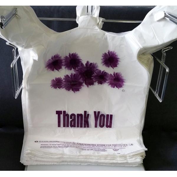 Пурпурный цветок благодарит вас пластиковые хозяйственные сумки - 500 ПК/случай, белый цвет, материал ЛДПЭ
