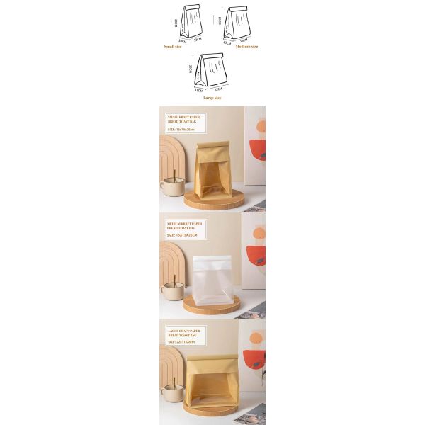 Custom Size and Logo Bakery Paper Packaging Bag Bread Loaf Bagel Toast Brown Bakery Bread Paper Bags Kraft Paper Window Bag