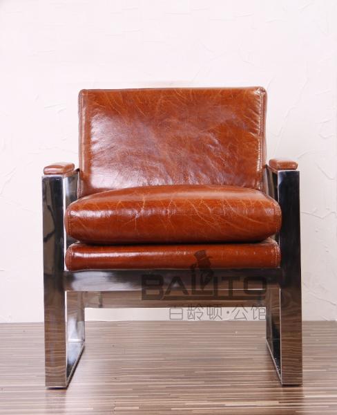 antique leather chair with metal frame,#2011
