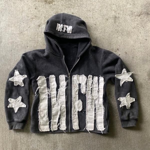 Knitted Custom Men's Heavy Weight 500 gsm Cotton Distressed Hoodie with Lined and Applique