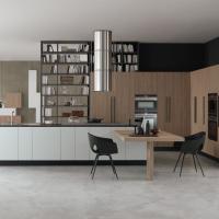 Meubles de cuisine de luxe Armoire de cuisine en bois massif avec des ensembles de armoires de cuisine à table en pierre de quartz moderne