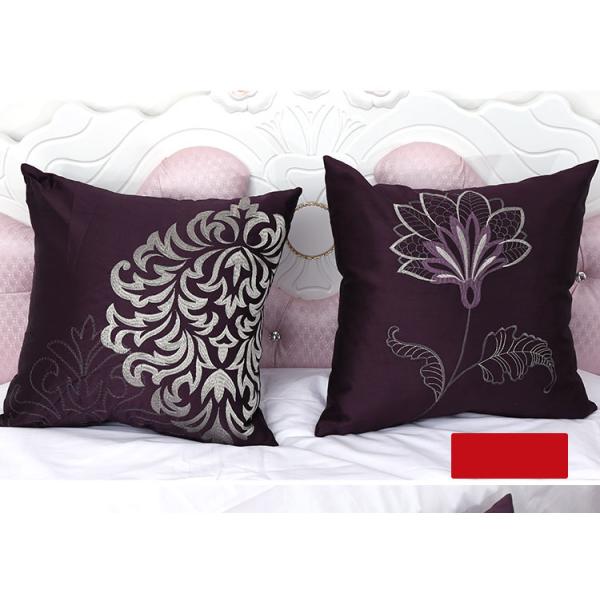 Luxury Flowers Square Pillow Covers Pattern Embroidered Purple Throw Pillows