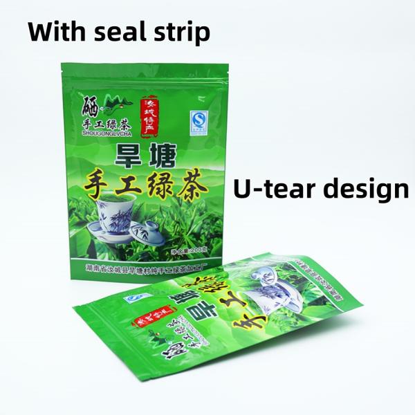 Eco-Friendly Stand Up Bags For Tea Packaging With Aluminum Foil Liner And Resealable Zipper Bulk Orders Discounts.