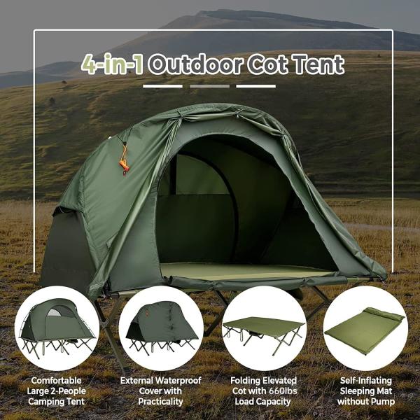 Camping Tent Cot, Folding Tent Combo Air Mattress & Sleeping Bag, Off-Ground Tent Shelter with Carry Bag for Hiking