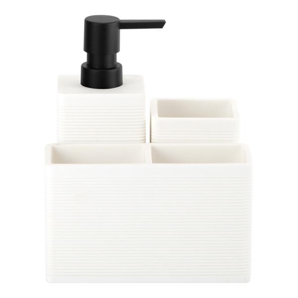 White 3N1 Polyresin Kitchen Utility Caddy For Bathroom Countertop Utensil Caddy With Circle Line