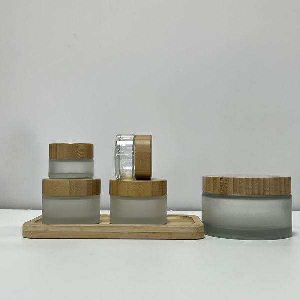 5g To 100g Frost Transparency Glass Cream Jar Wooden Lids Screw Mouth