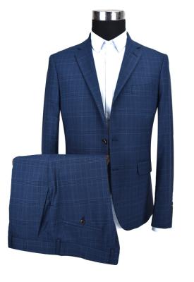 Dark Blue Mens Custom Tailored Suits Check Anti Wrinkle Business ISO9001 Certification