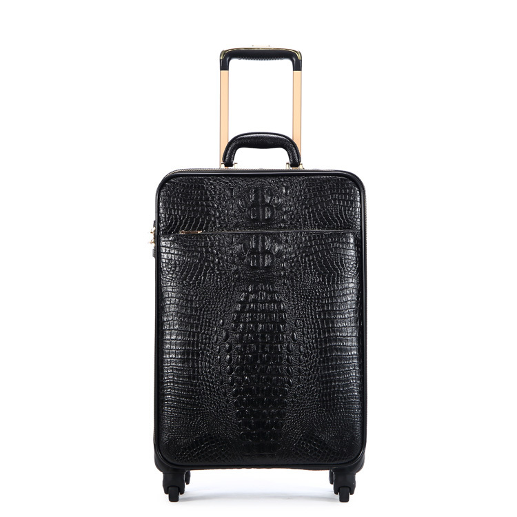 Fashion Leather Luggage Bag PU Leather Rolling Medium Suitcase 4 Wheels
