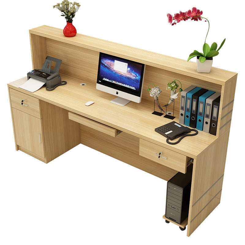 Metal Reception Desk for Simple Front Wooden Cashier Hotel Right-Angled Counter Table