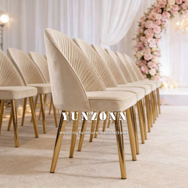 Event Rental Velvet Cushion Banquet Hall Furniture Used Banquet Chairs Gold Stainless Steel Modern