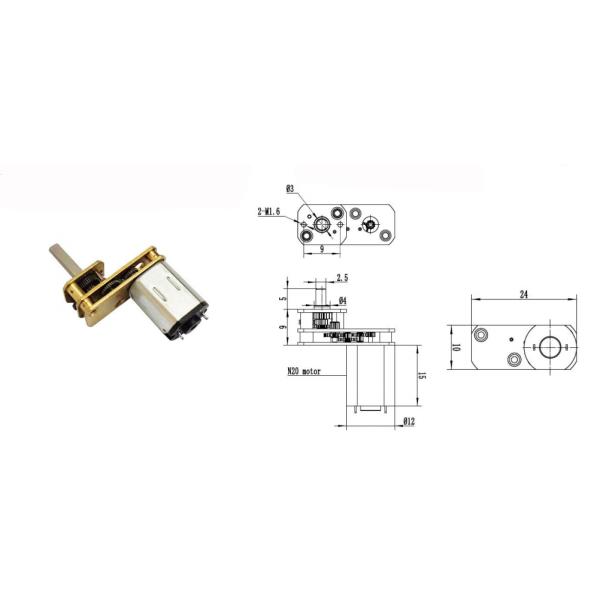 N20 DC motor escovado com caixa de velocidades 1024, eixo de saída pode ser personalizado