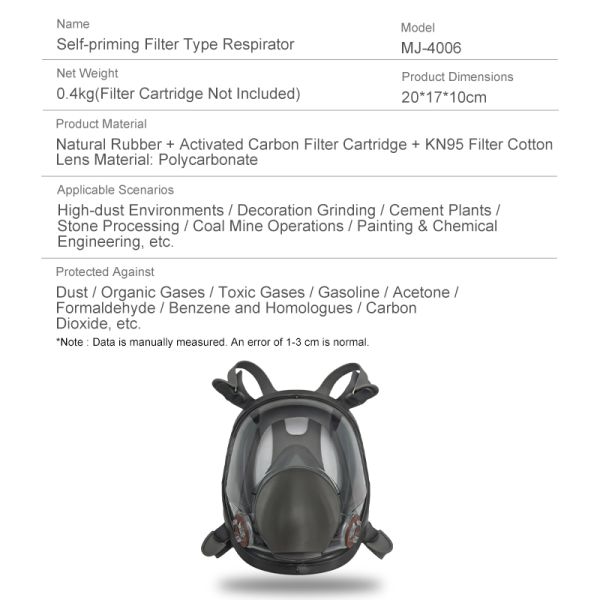 papr MJ-4006 EN136-Certified KN95 Filter Gas Mask Anti Dust For Construction Mining Chemical Painting Safety
