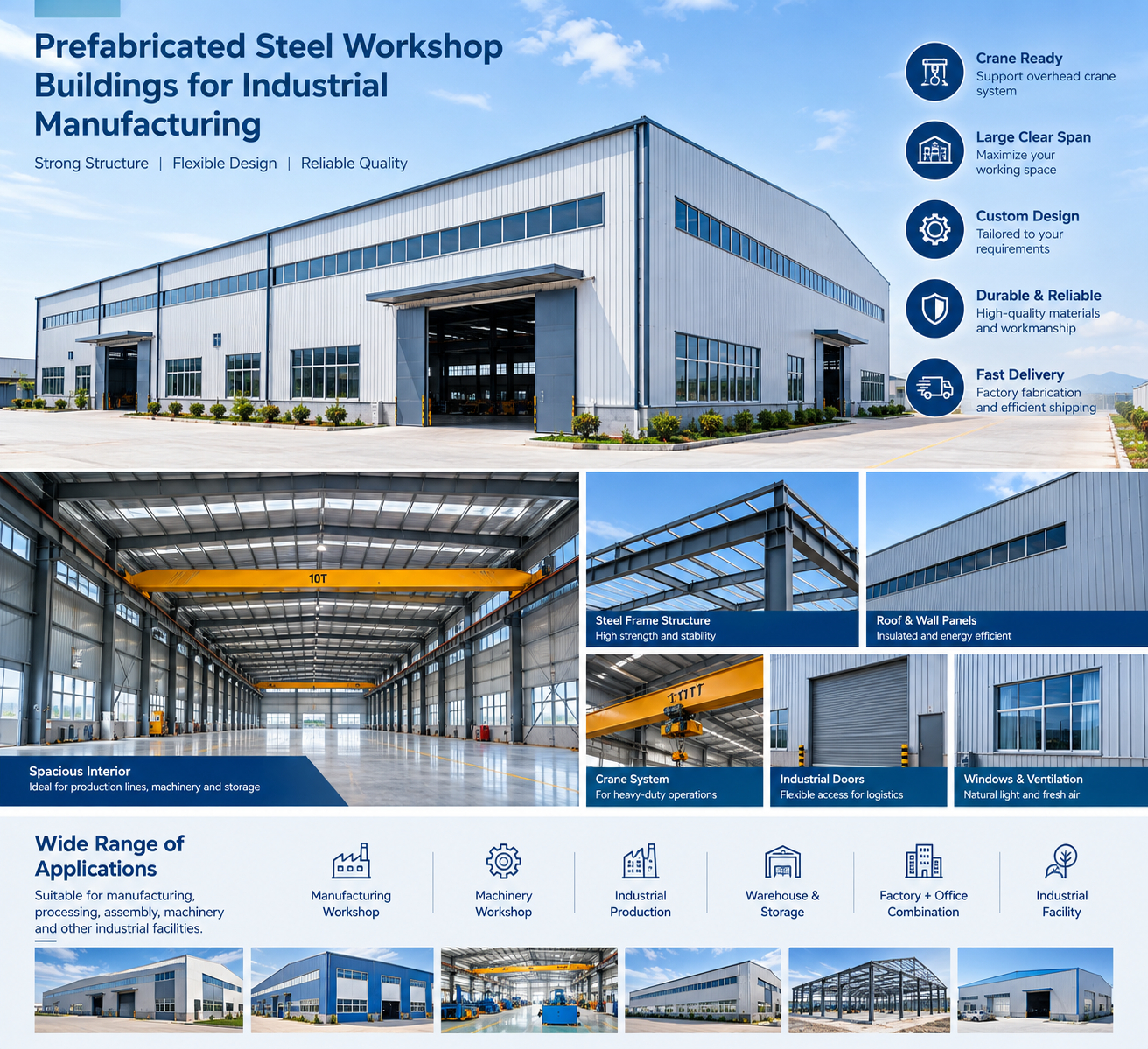Pre-Engineered Steel Workshop Buildings Reliable Steel Frame For Modern Industrial Buildings