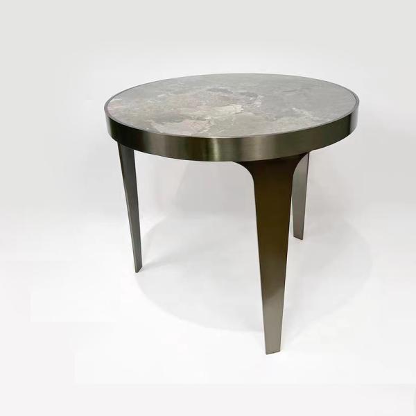 Stainless Base Circle Marble Coffee Table ,  Sturdy Metal Tray Top Coffee Table