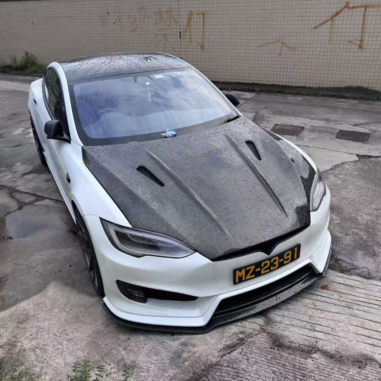 Black Tesla S Body Kit Carbon Fiber Engine Cover Hood Customized